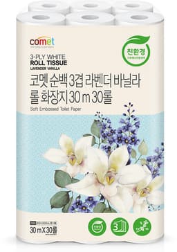 코멧 순백 3겹 라벤더 바닐라 롤화장지, 30m, 30개입, 1개